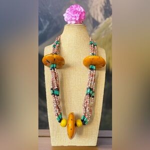 Vintage & Massive Handmade Ethnic Tribal Amber Resin & Glass Beads Necklace 327g